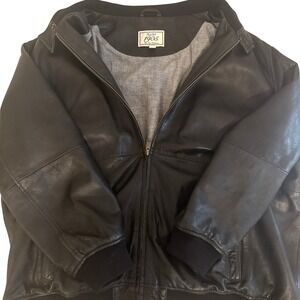 Jos. A. Bank Black Leather Bomber Jacket Men's 2X / XXL Full Zip